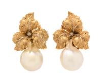 A Pair of 18 Karat Yellow Gold and Cultured Pearl Earclips, Mario Buccellati, 8.40 dwts.