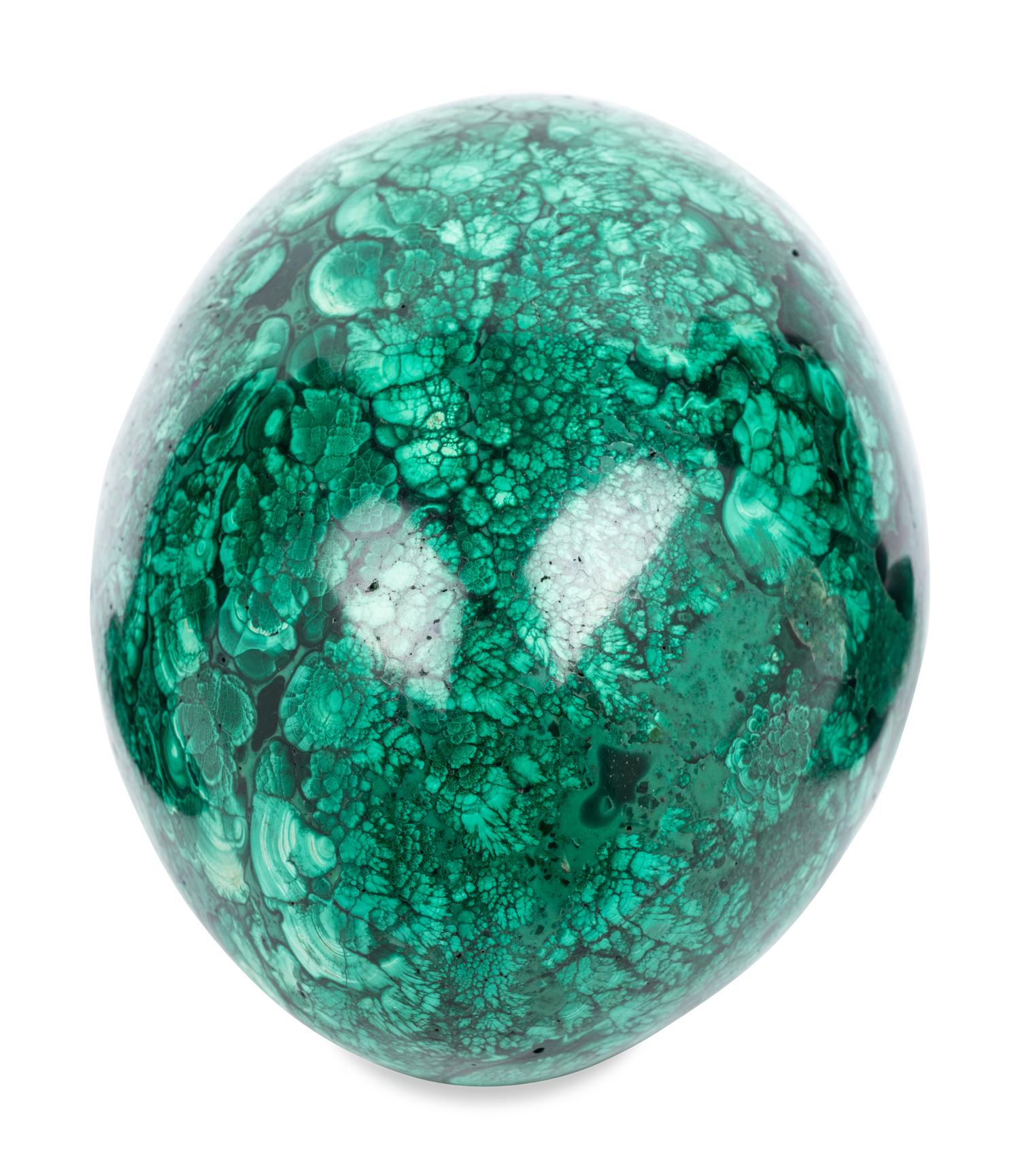 A Pair of Malachite Veneered Vases and a Malachite Egg