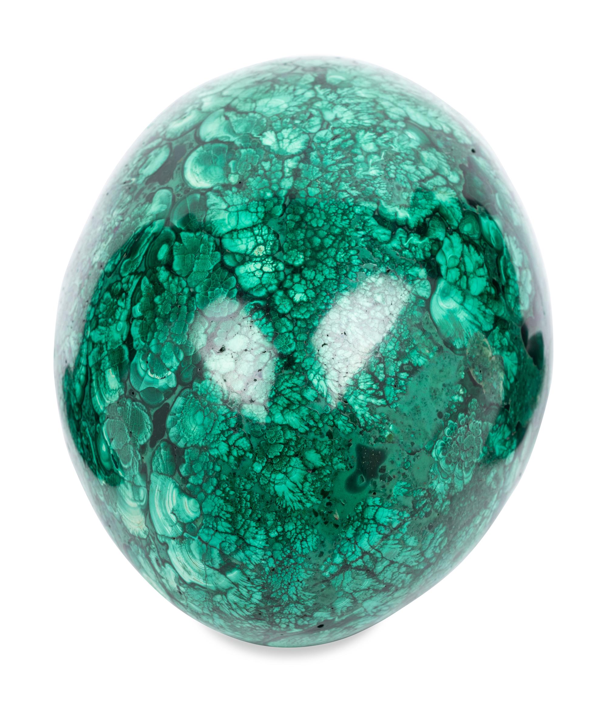 A Pair of Malachite Veneered Vases and a Malachite Egg