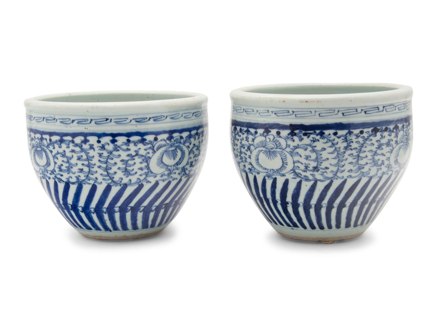 A Pair of Chinese Blue and White Porcelain Jardinieres