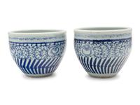 A Pair of Chinese Blue and White Porcelain Jardinieres