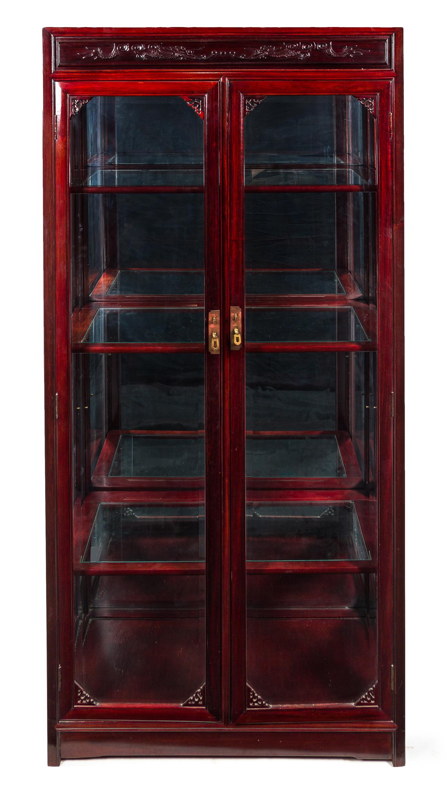 A Large Chinese Rosewood Display Cabinet Height 78 x width 38 x depth 15 inches.