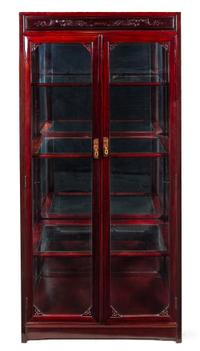 A Large Chinese Rosewood Display Cabinet Height 78 x width 38 x depth 15 inches.