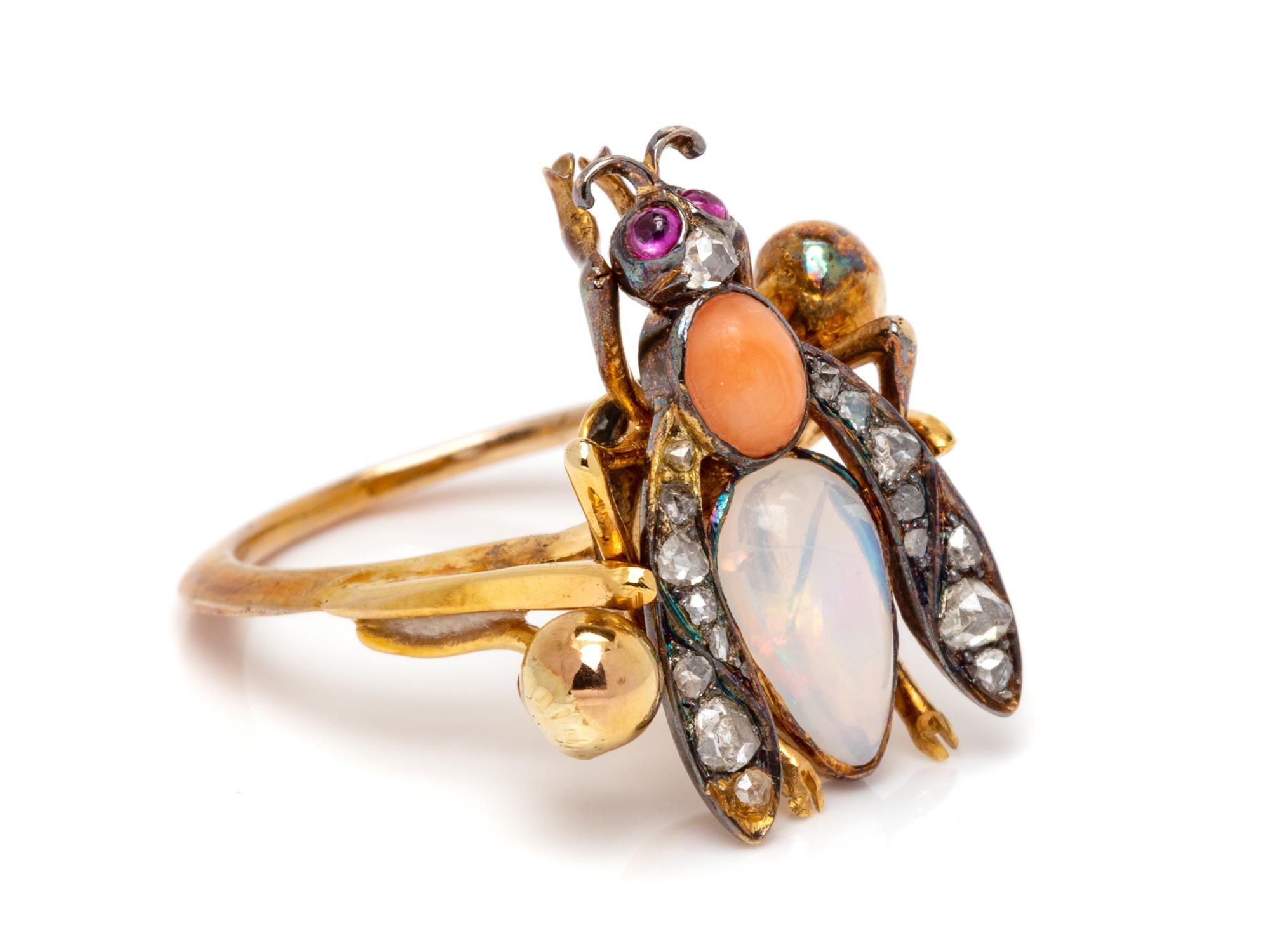 A Yellow Gold, Multigem and Diamond Insect Ring,