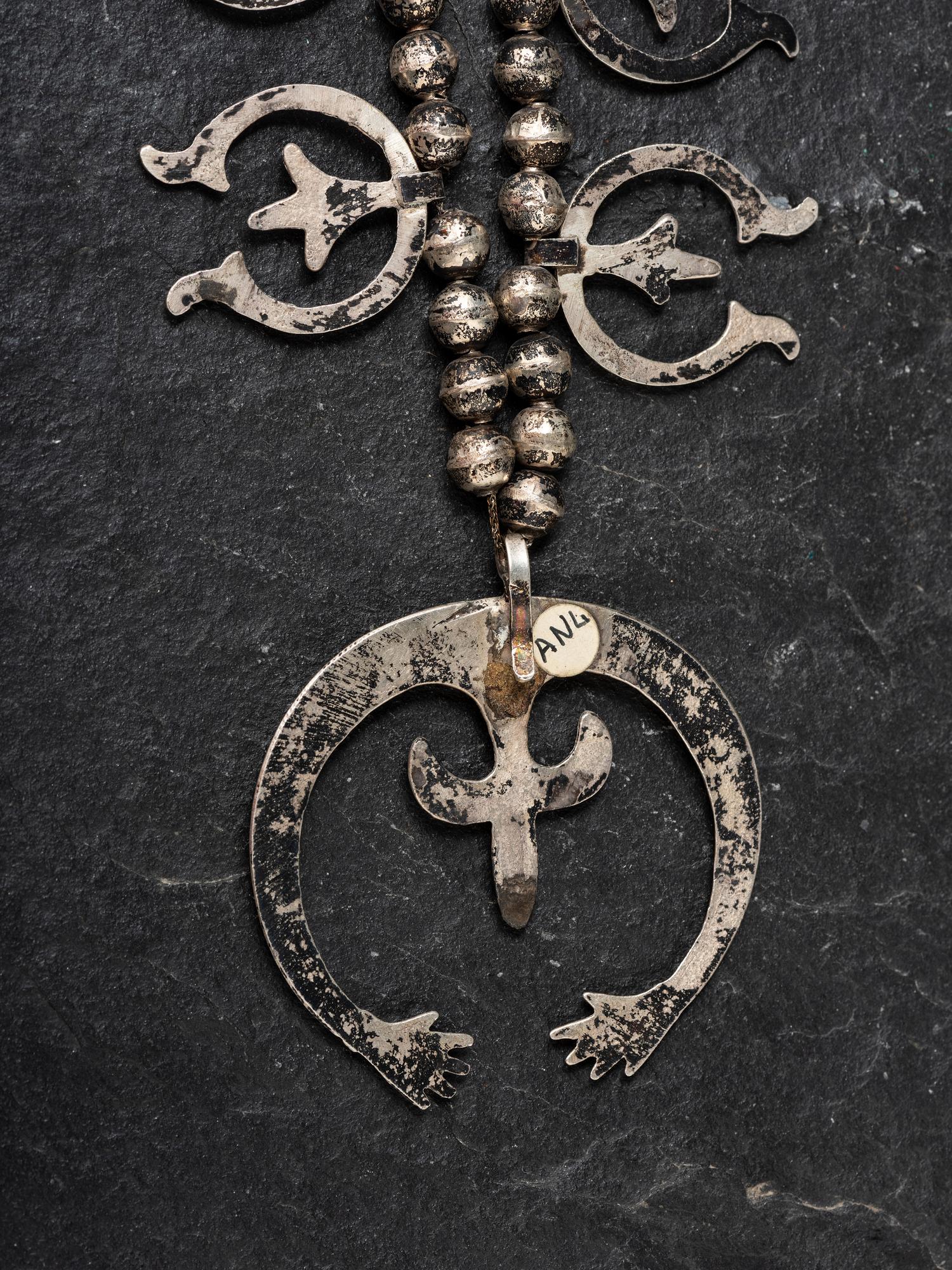 Navajo Sandcast Silver Squash Blossom Necklace