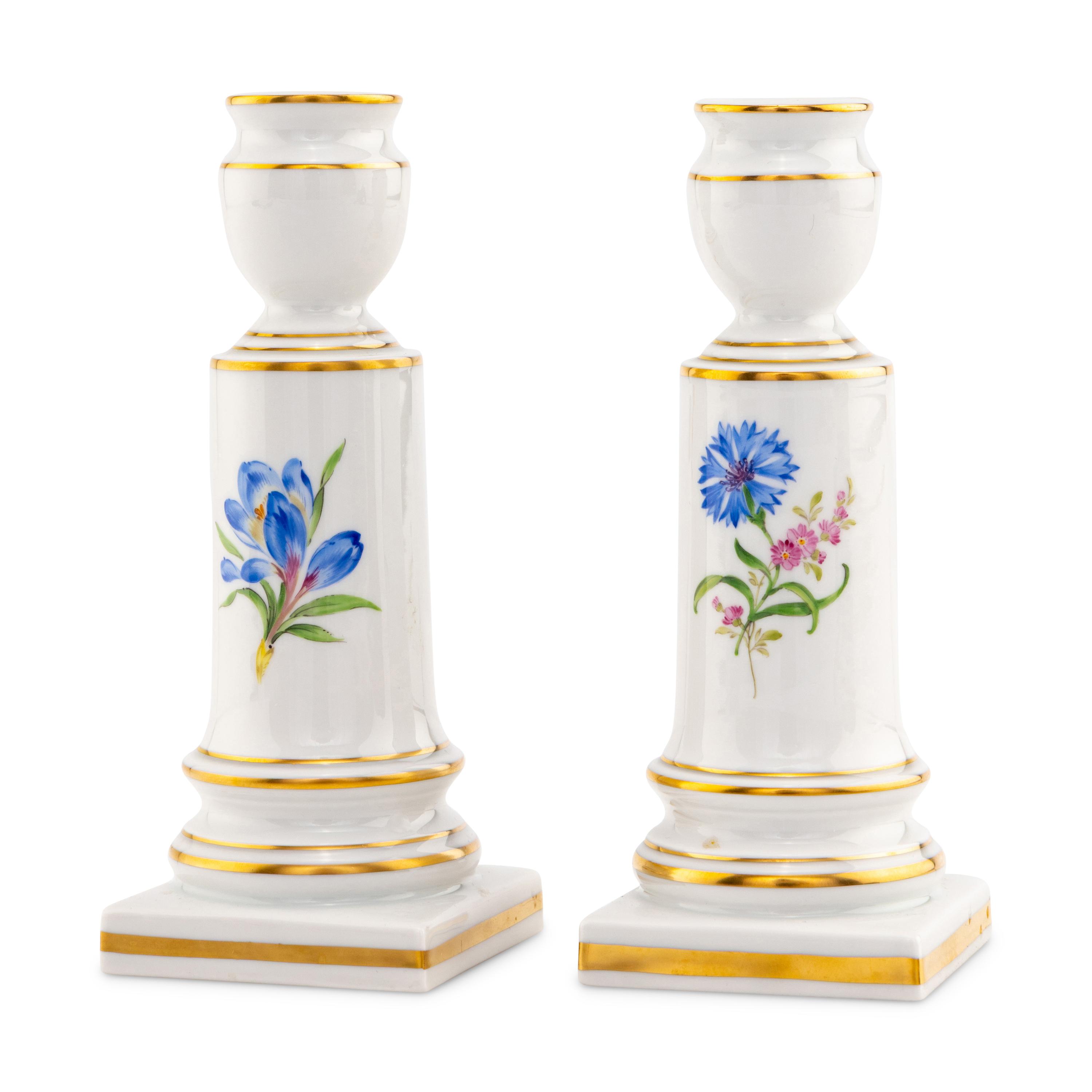 A Pair of Meissen Porcelain Candlesticks