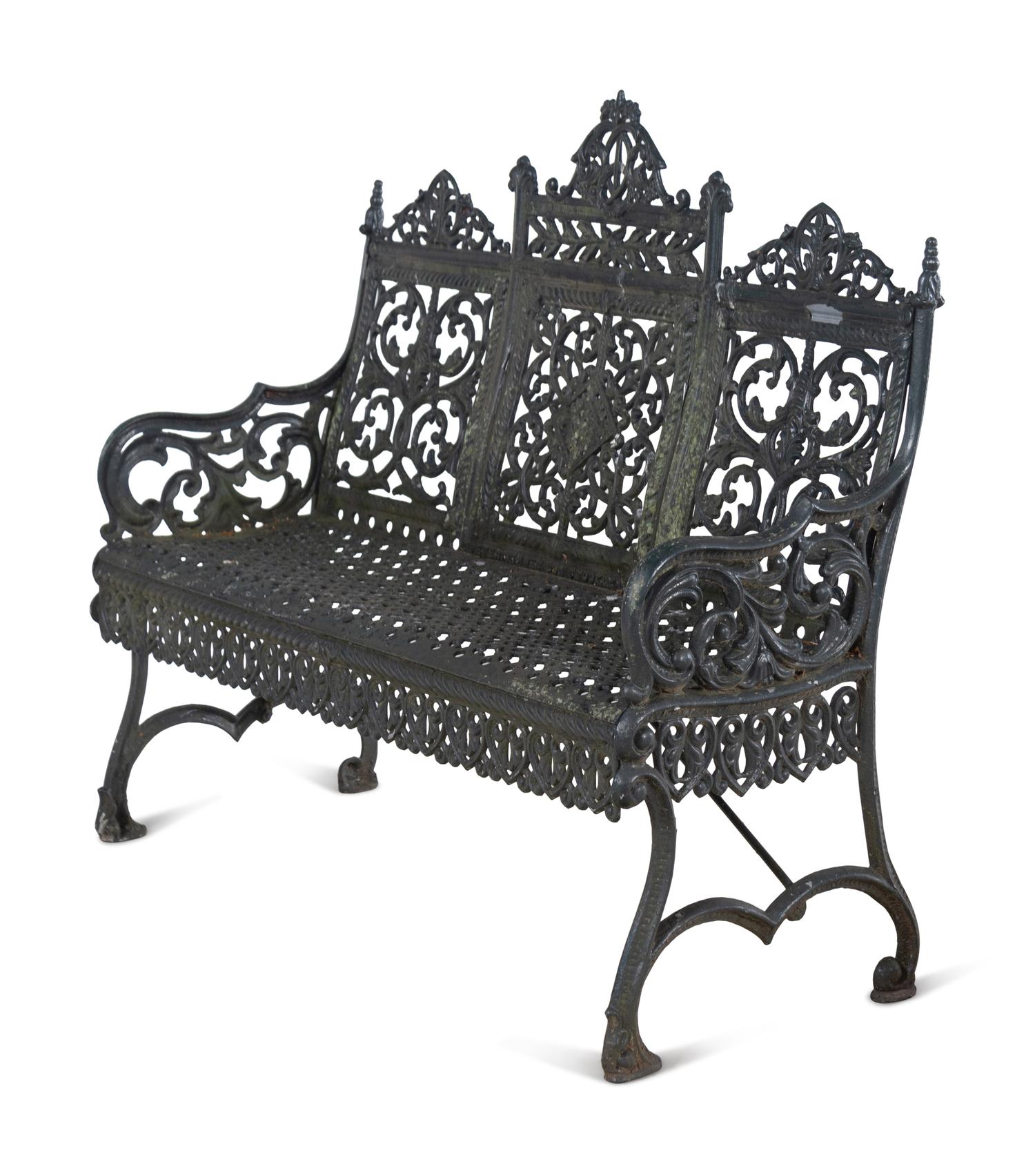 Three Painted Cast Iron Garden Benches