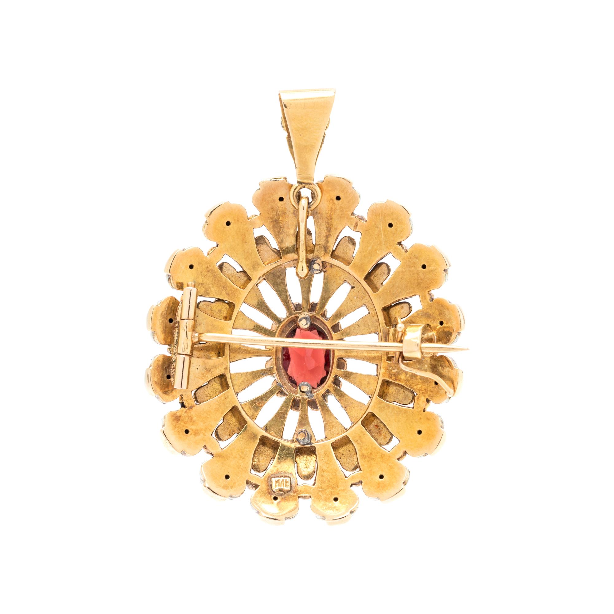 ANTIQUE, GARNET AND ENAMEL BLACKAMOOR PENDANT/BROOCH
