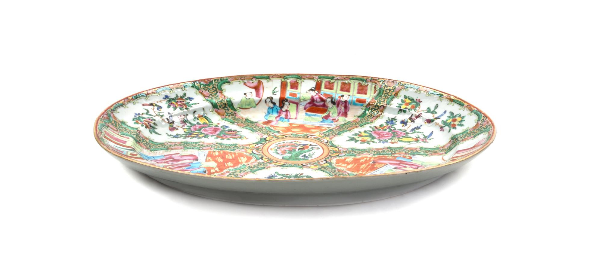 A Chinese Export Rose Medallion Porcelain Platter, Width 15 inches.