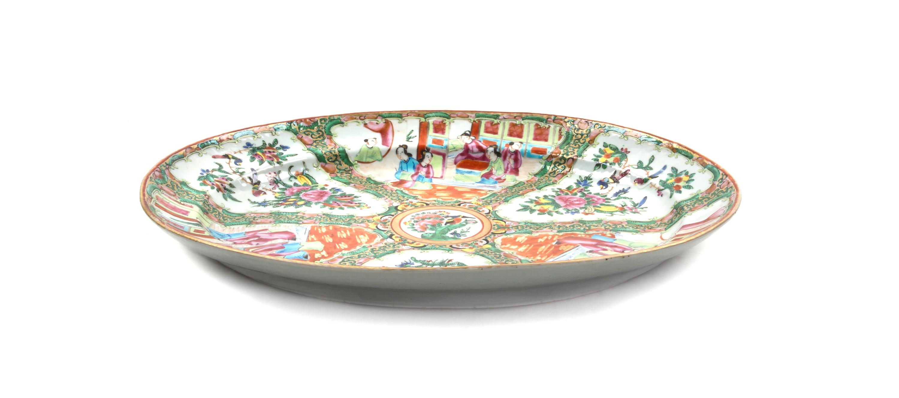 A Chinese Export Rose Medallion Porcelain Platter, Width 15 inches.