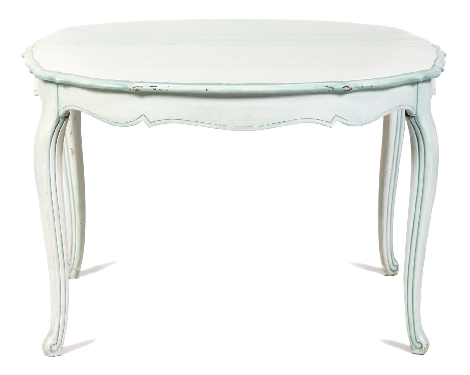A Group of Louis XV Style White-Painted Dining Furniture Height of table 28 x diameter 48 inches. — 20TH CENTURY