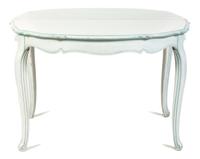 A Group of Louis XV Style White-Painted Dining Furniture Height of table 28 x diameter 48 inches. — 20TH CENTURY