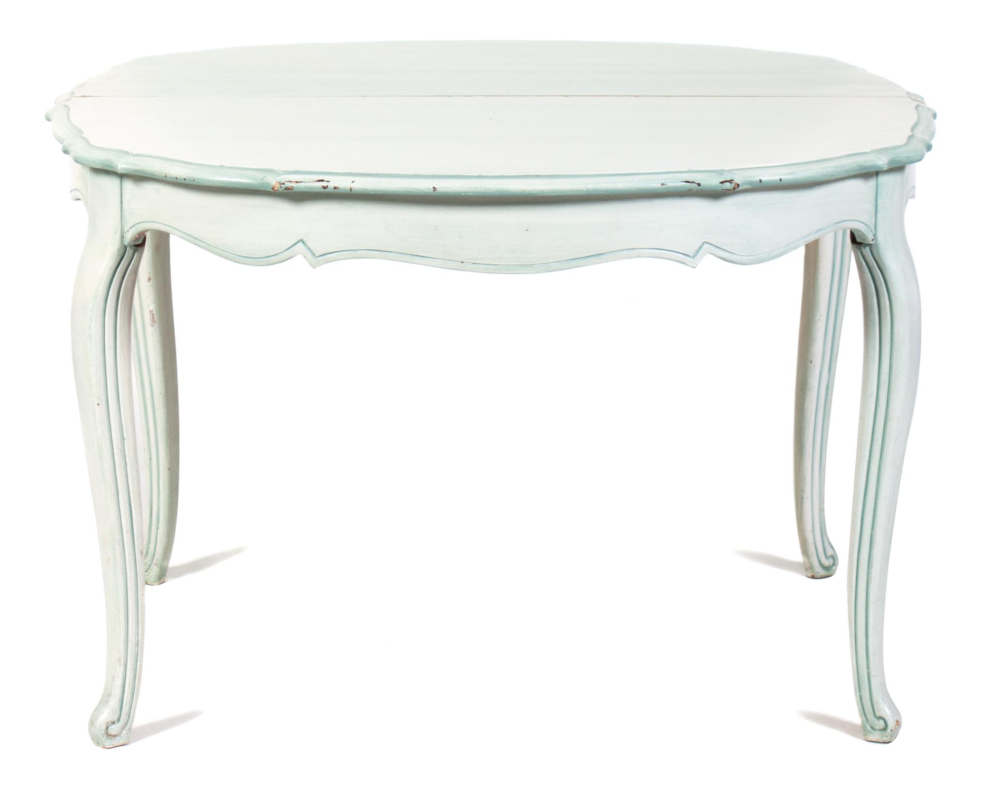 A Group of Louis XV Style White-Painted Dining Furniture Height of table 28 x diameter 48 inches. — 20TH CENTURY