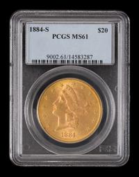 A United States 1884-S Liberty Head $20 Gold Coin