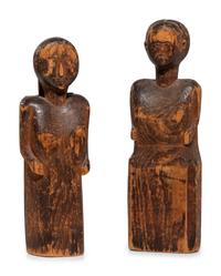 Two Carved Pine "Bedpost" Dolls