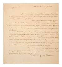 MADISON, JAMES (1751-1836). Letter signed ("James Madison"). "Montpellier," 26 May 1836. Referencing the presence of Dr. Robley Dunglison, who also acted as Thomas Jefferson's physician.