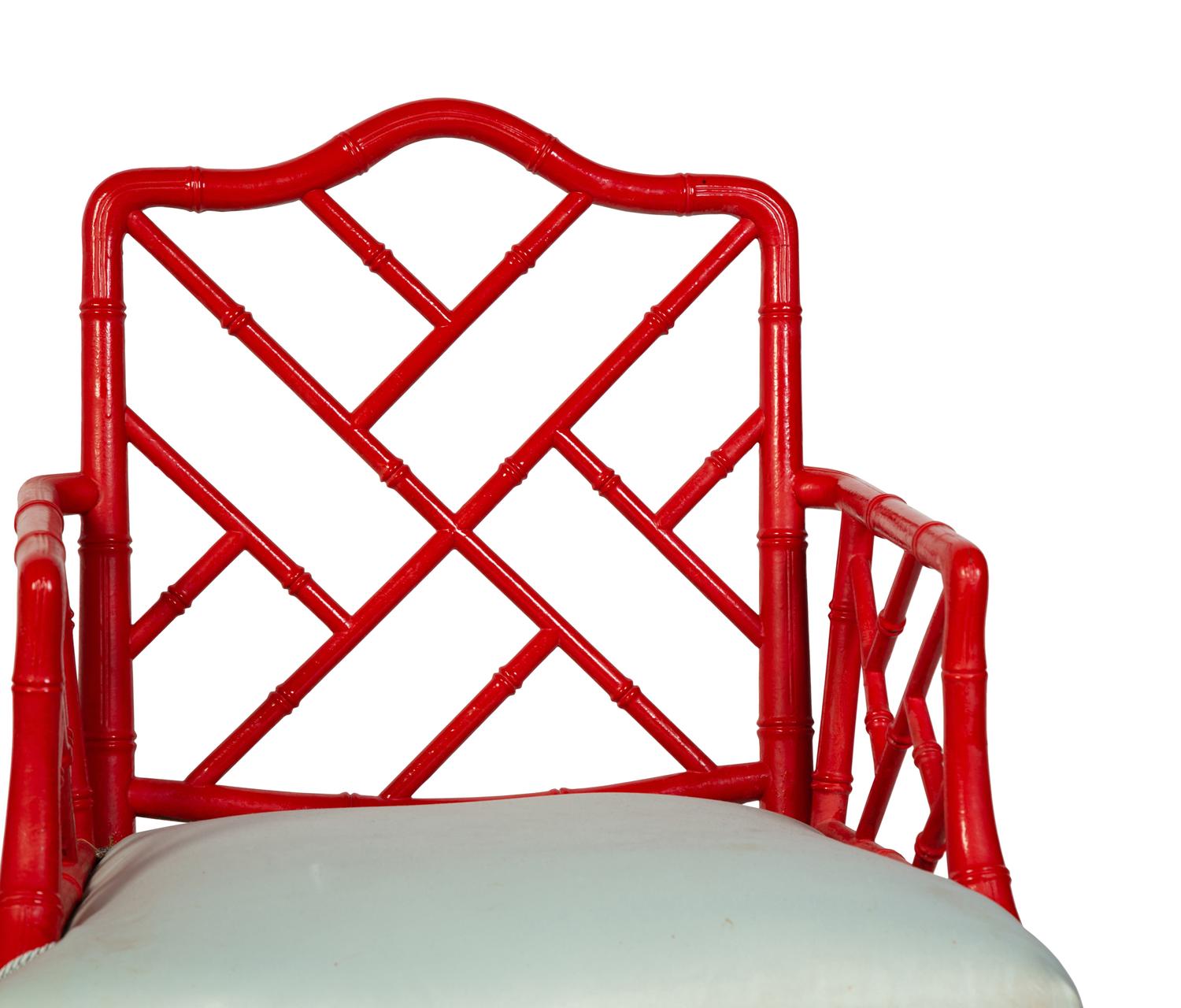 A Pair of Chinese Chippendale Style Red Lacquer Armchairs — 20TH CENTURY