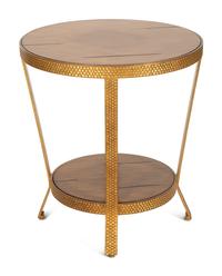 A Modern Textured Gilt Bronze Two Tier Table with Inset Wood Top and Shelf — 20th Century