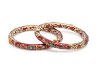 PAIR OF ENAMEL, DIAMOND AND GLASS BANGLE BRACELETS