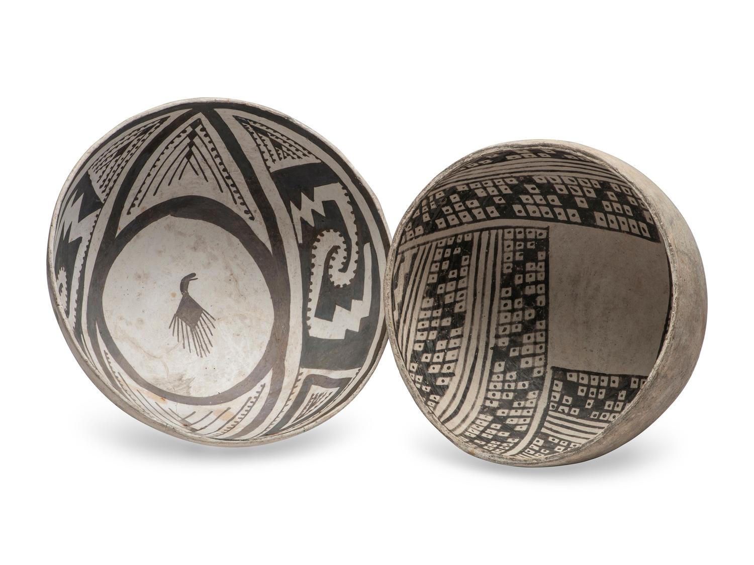 Ancestral Pueblo Black-on-White Pottery Bowls