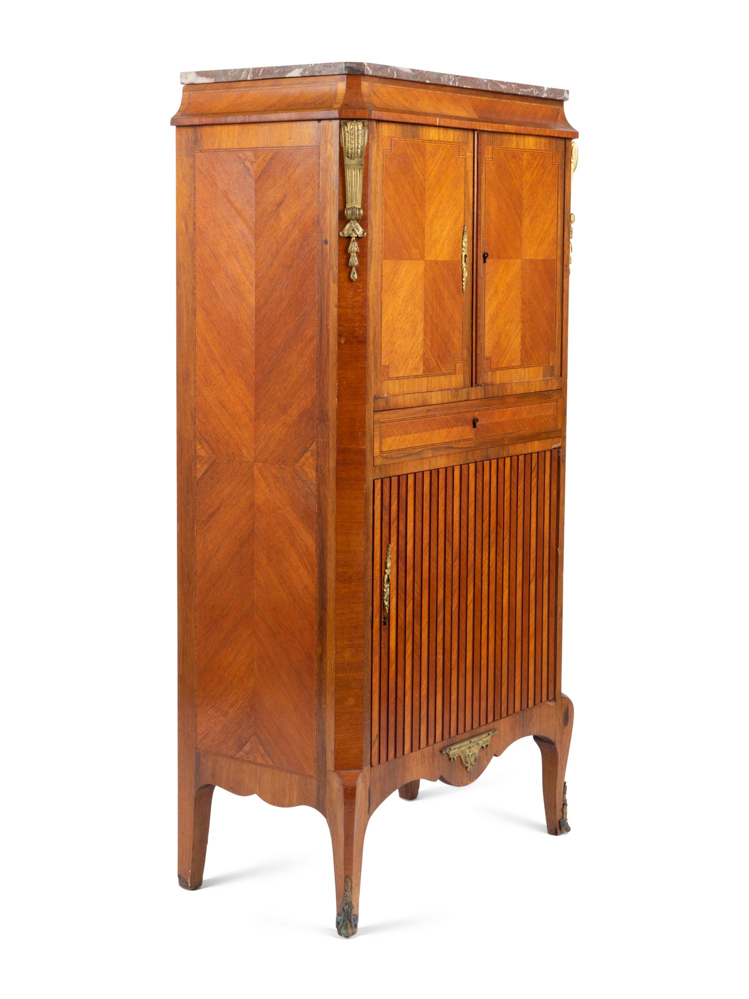 A Louis XV/XVI Transitional Gilt Bronze Mounted Parquetry Secretaire — 19TH CENTURY