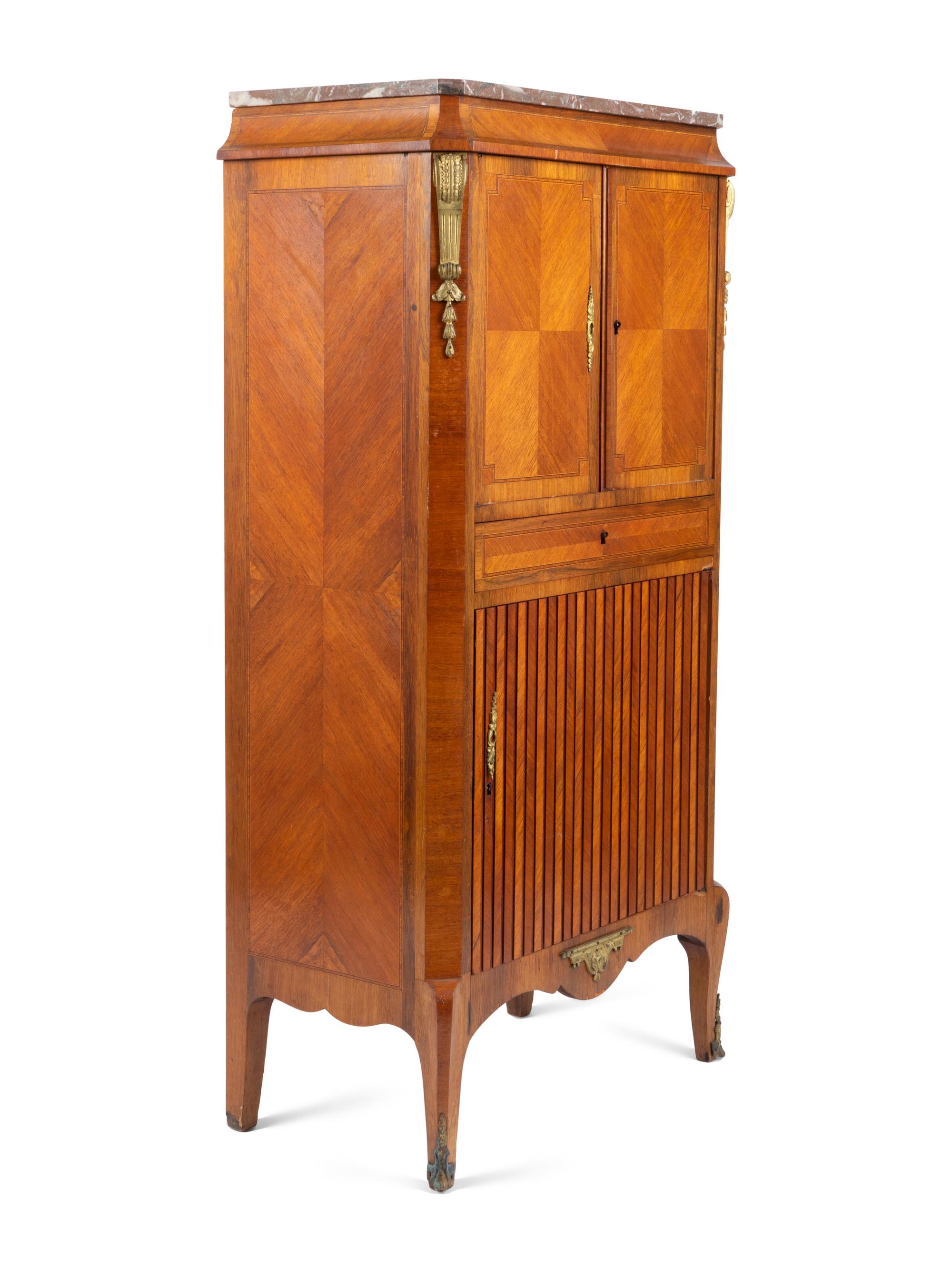 A Louis XV/XVI Transitional Gilt Bronze Mounted Parquetry Secretaire — 19TH CENTURY