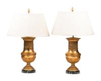 A Pair of Empire Style Gilt Bronze Urn-Form Vases