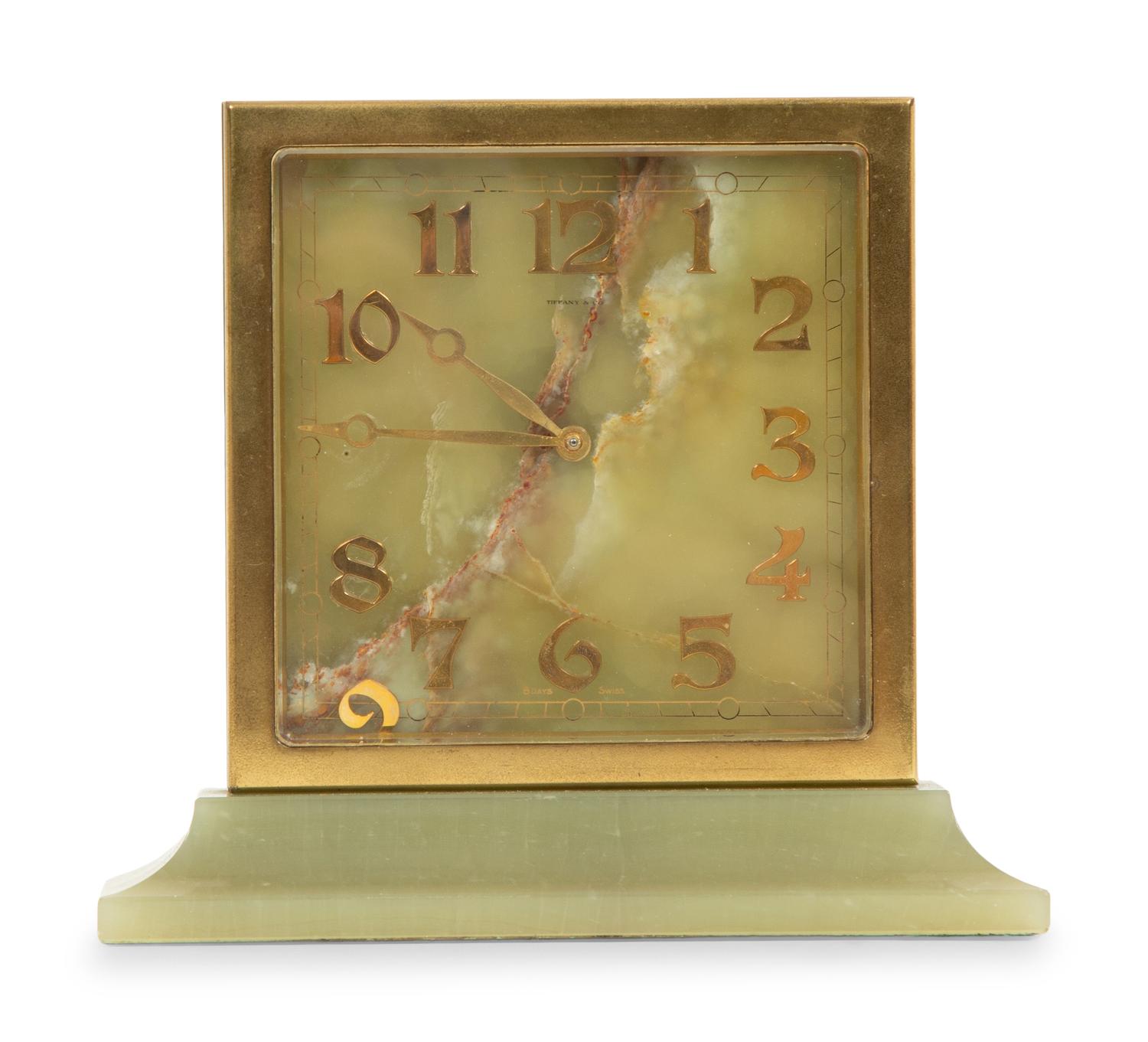 A Tiffany and Co. Brass and Onyx Clock