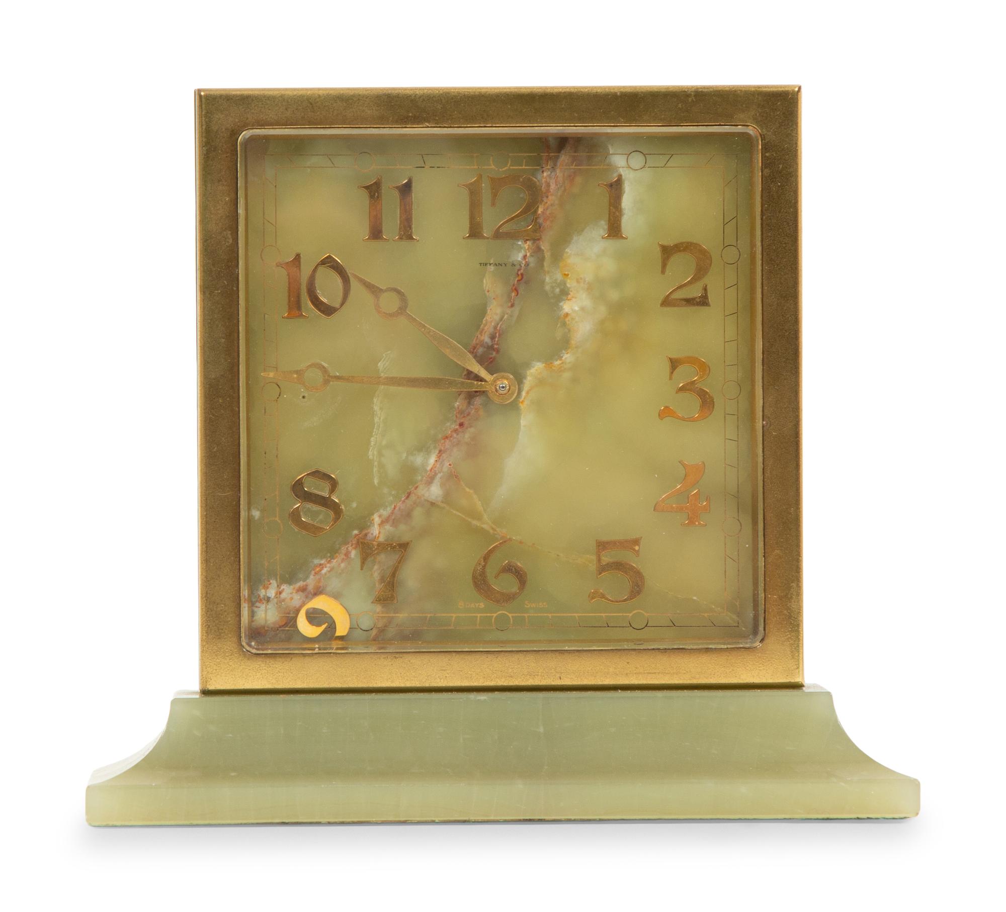 A Tiffany and Co. Brass and Onyx Clock