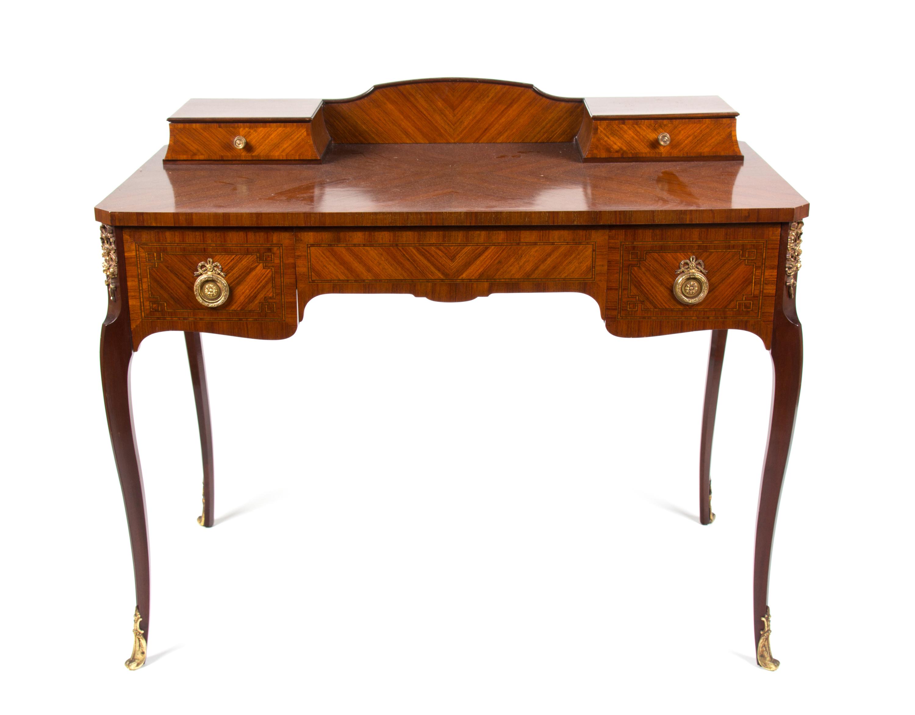 A Louis XVI Style Gilt Metal Mounted Lady's Writing Desk Height 34 3/4 x width 41 x depth 21 1/4 inches. — 20TH CENTURY