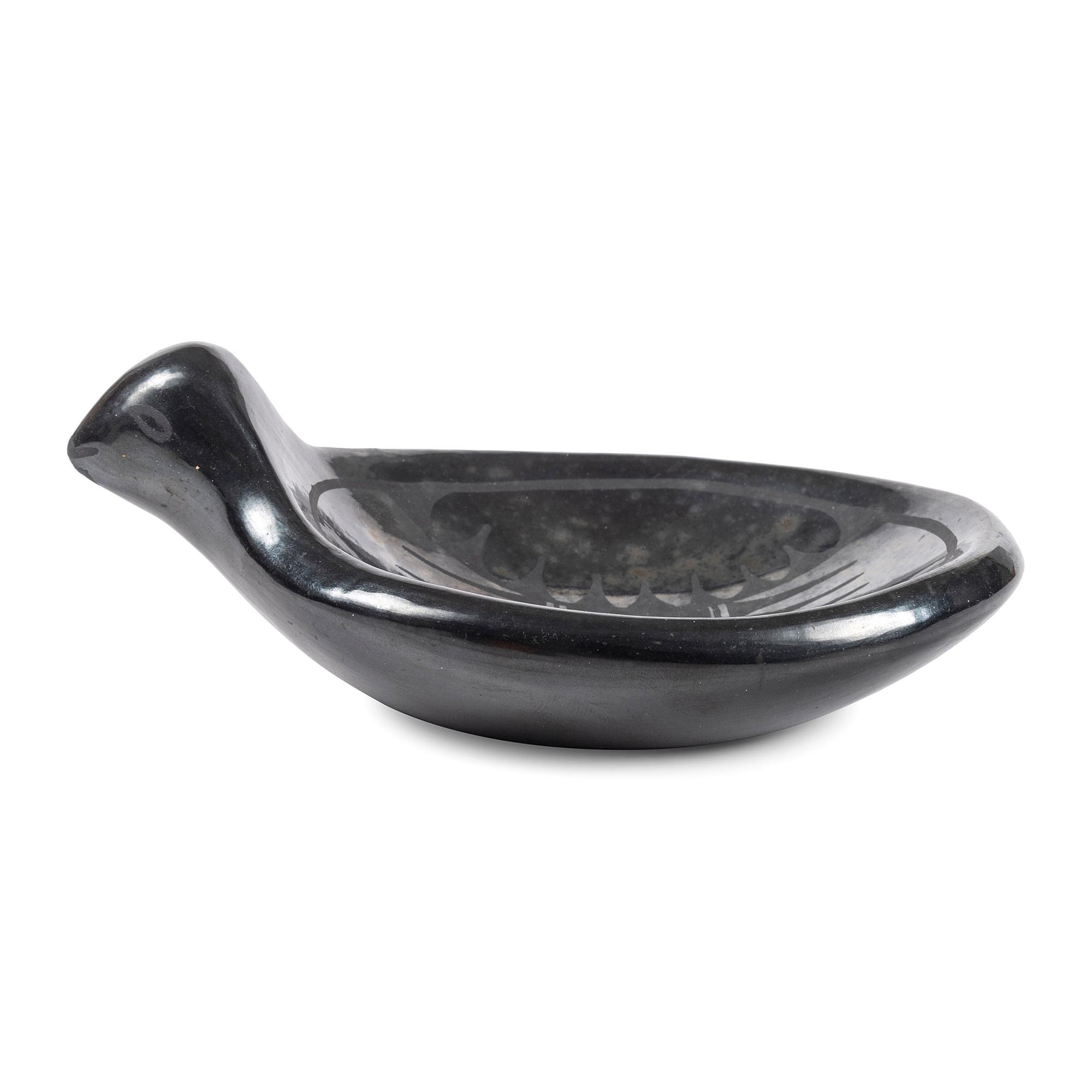 Blackware Pottery Dish, Avian Form