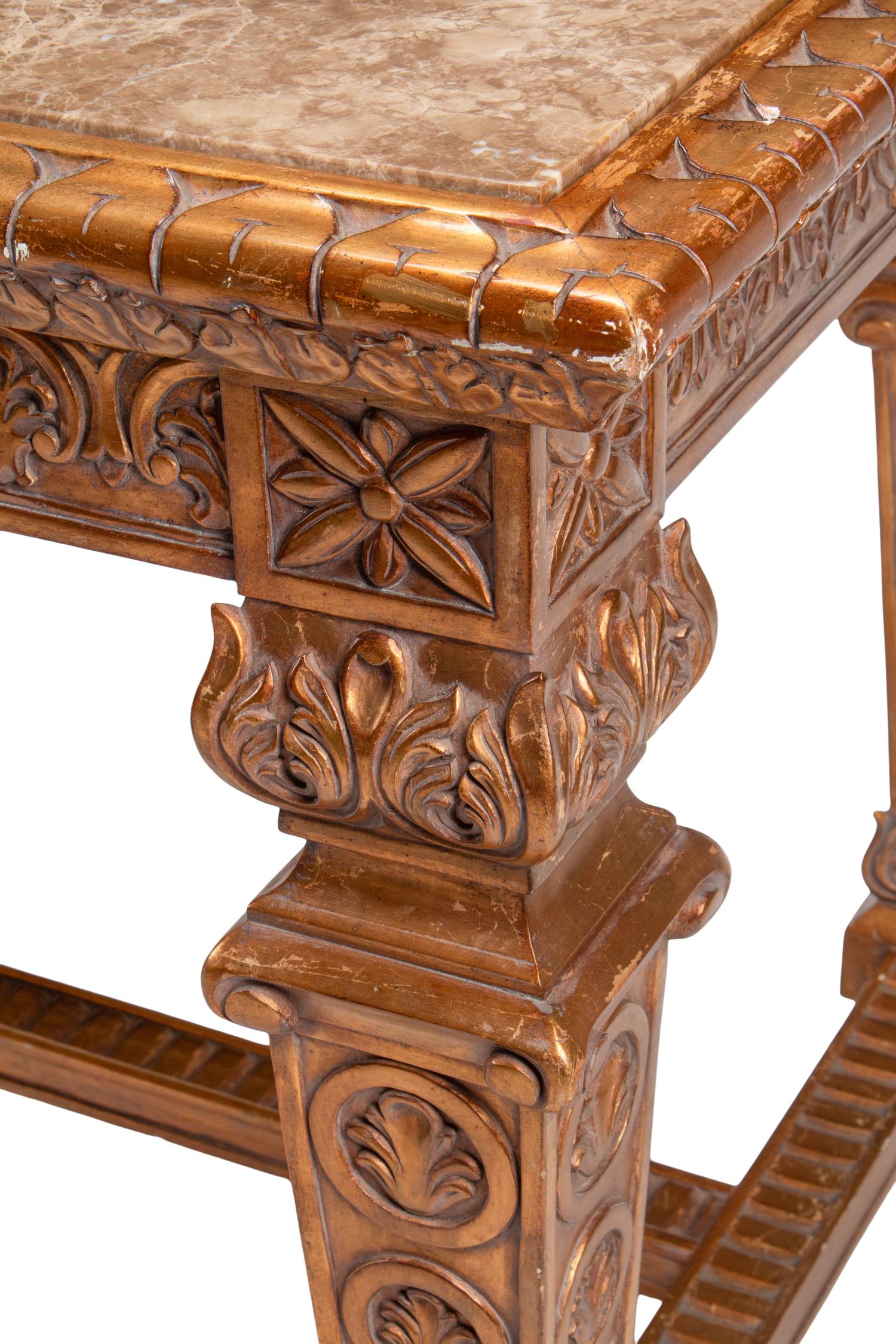 A Louis XIV Style Giltwood Marble-Top Library Table