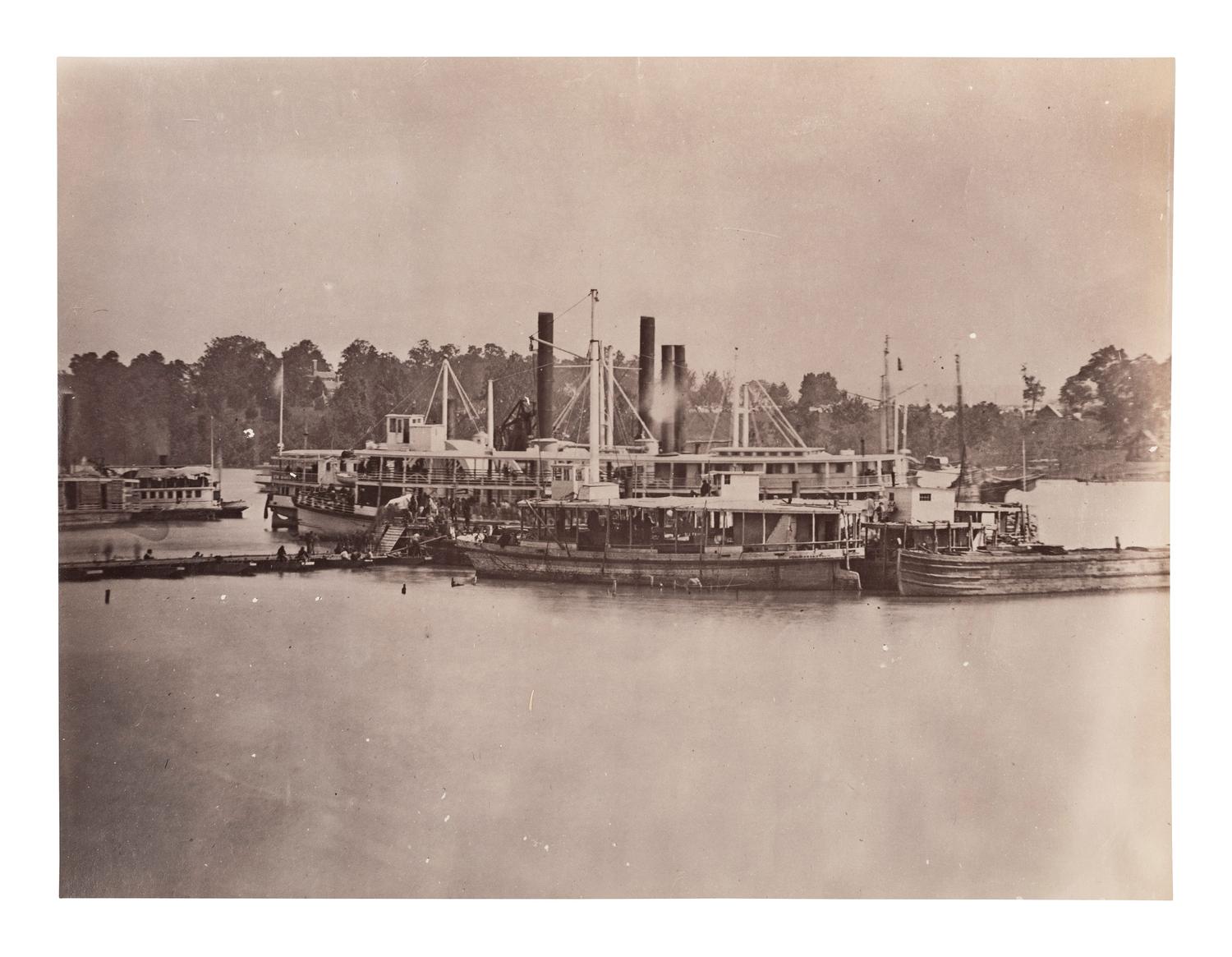 [CIVIL WAR] RUSSELL, A.J. Unloading Supplies at Port Royal , VA. 1861-1865. 2 prints, comprising: