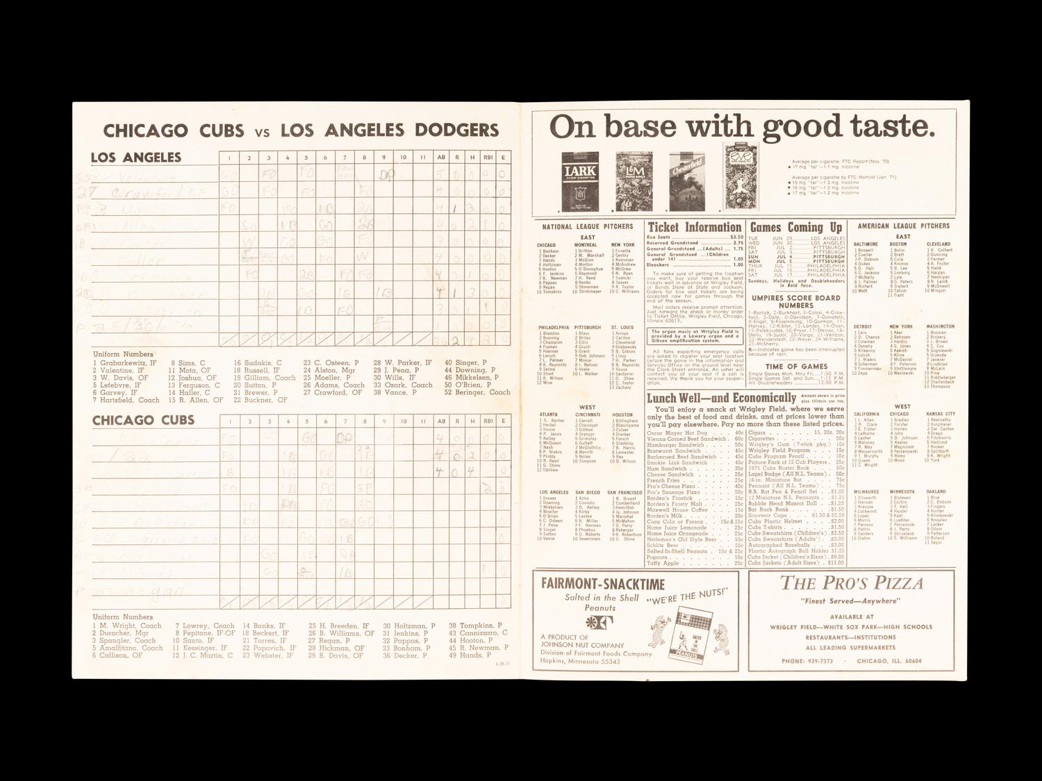 A Group of 12 1960s-70s Chicago Cubs Wrigley Field Signed Autograph Scorecards (Including Ernie Banks, Billy Williams, Fergie Jenkins and Ron Santo)