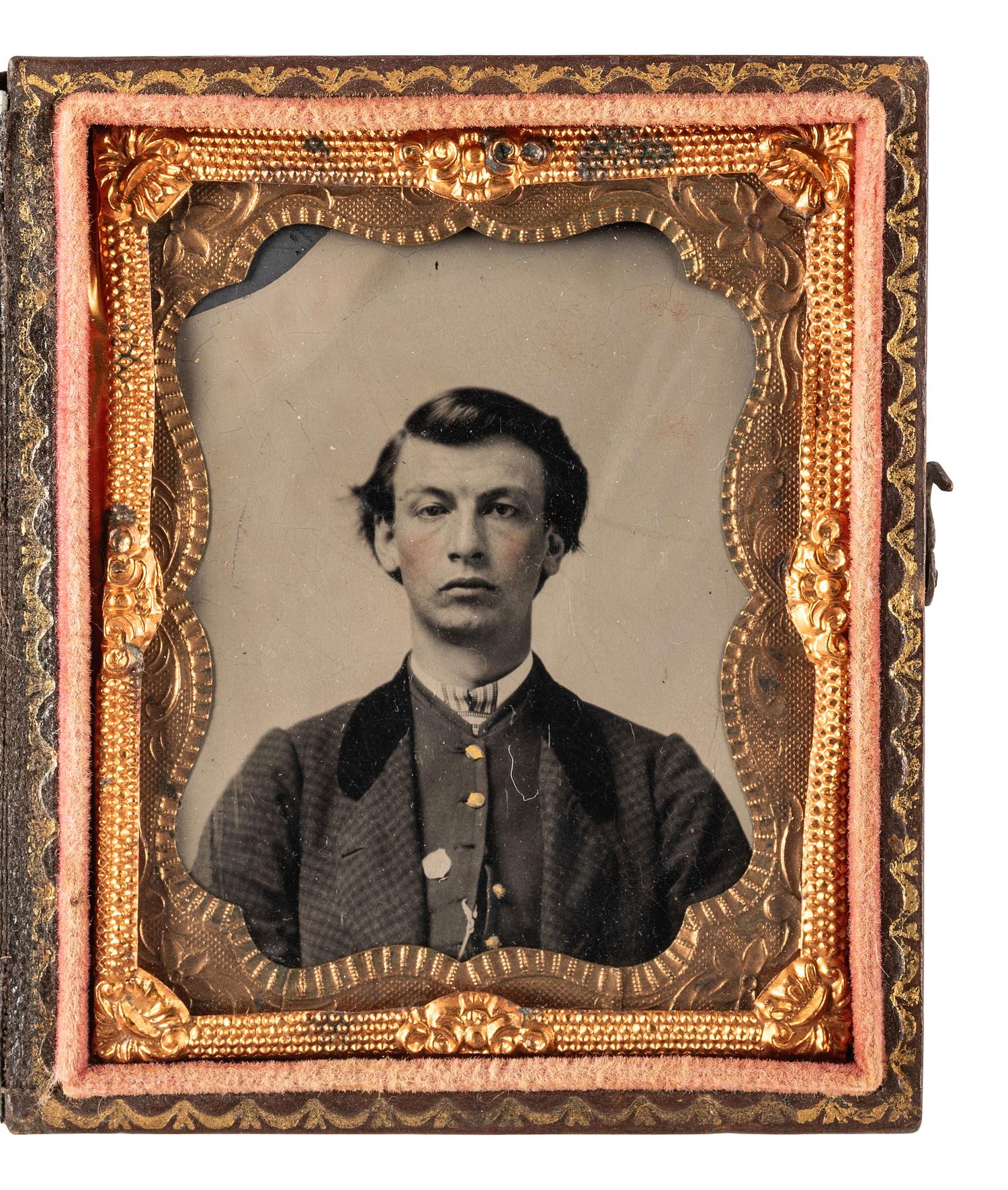 [CIVIL WAR]. LASSELLE, G.P., photographer. Identified ninth plate tintype portrait. COMBINED WITH 305155/176