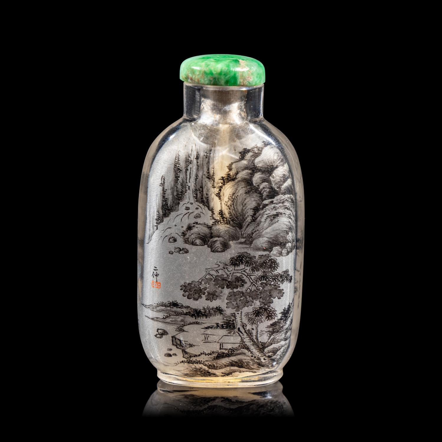 An Inside Painted Glass "Landscape" Snuff Bottle, Signed Ding Erzhong, dated winter of guiji year (1893)