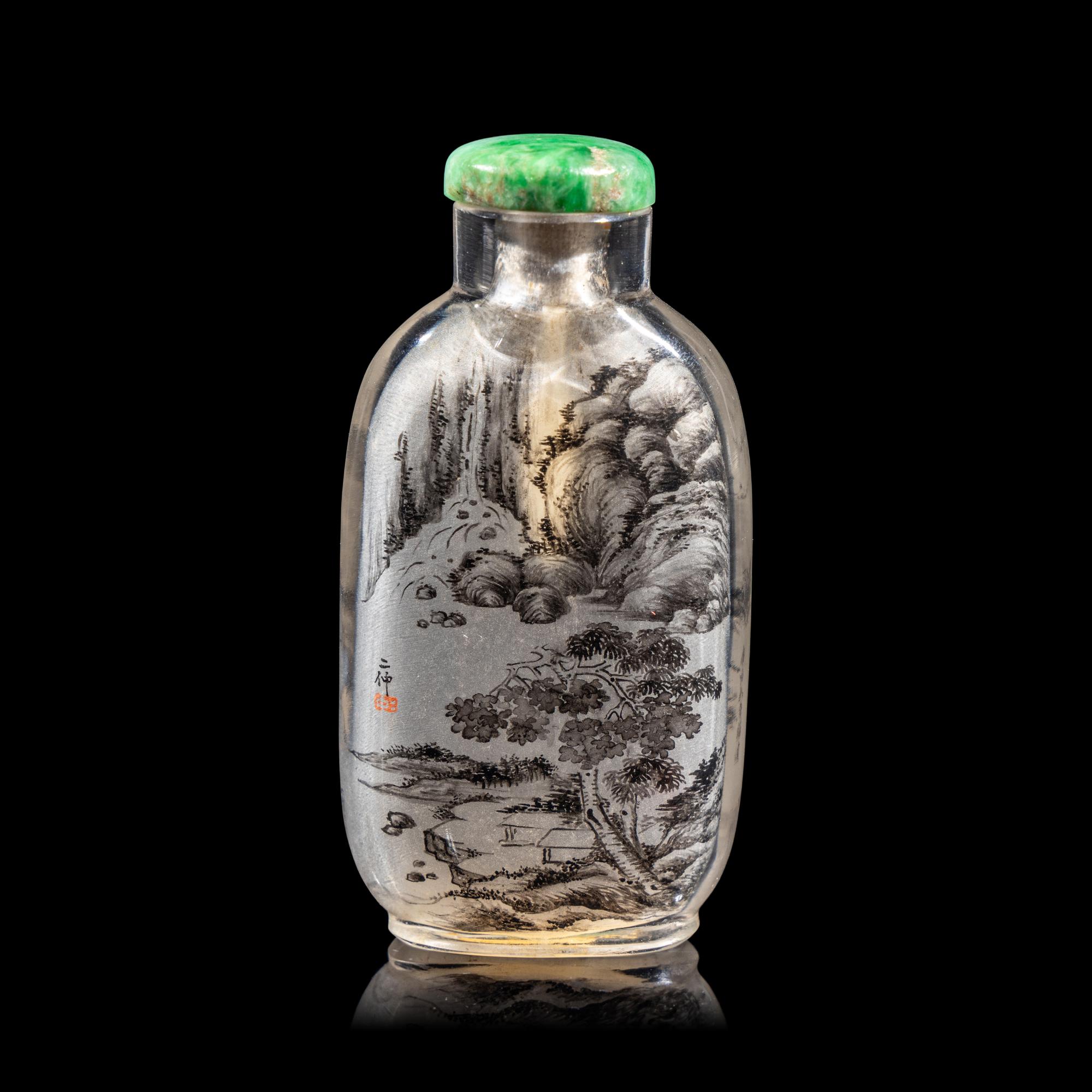 An Inside Painted Glass "Landscape" Snuff Bottle, Signed Ding Erzhong, dated winter of guiji year (1893)
