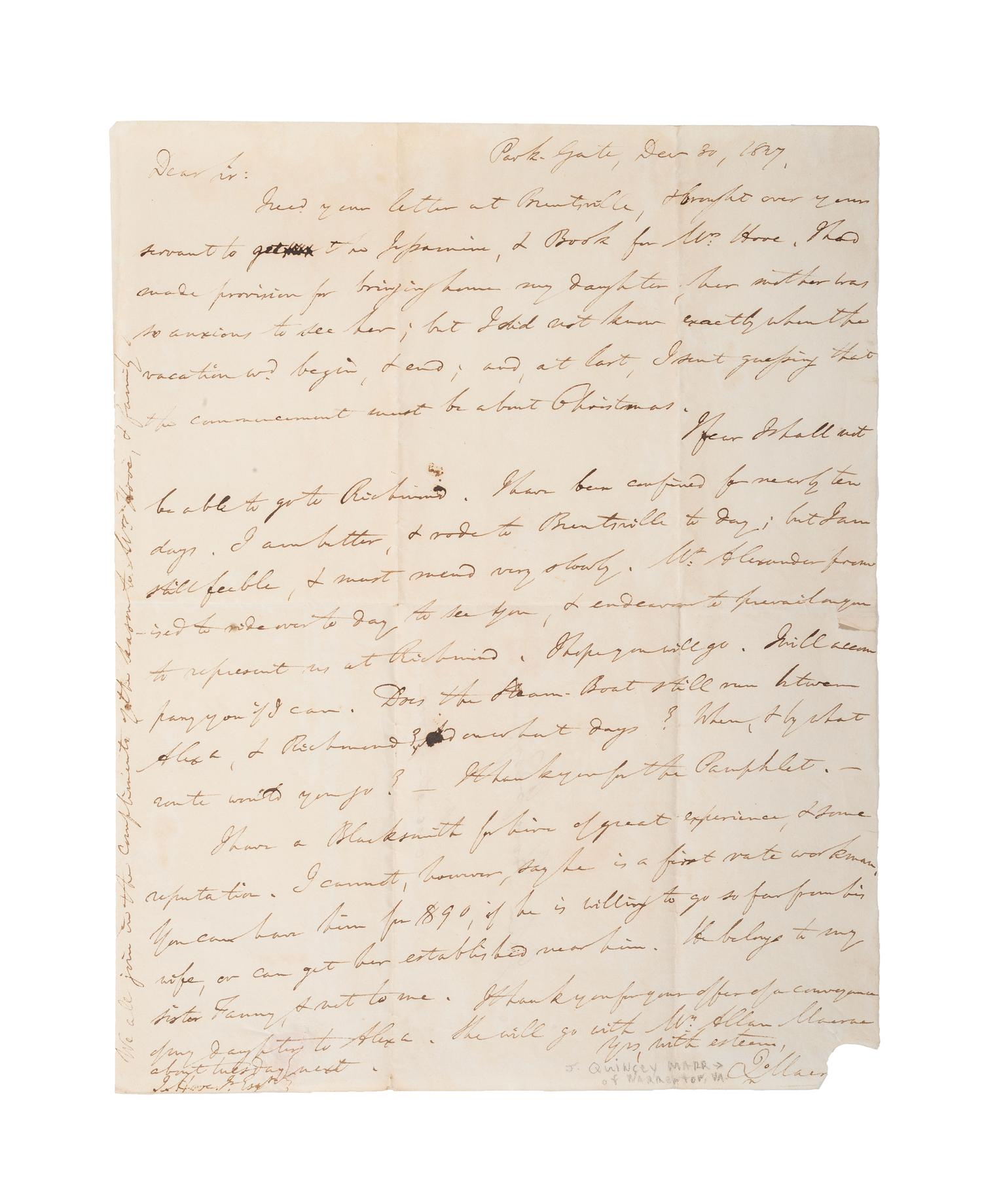 [SLAVERY & ABOLITION]. A group of three letters related to enslaved individuals, comprising: