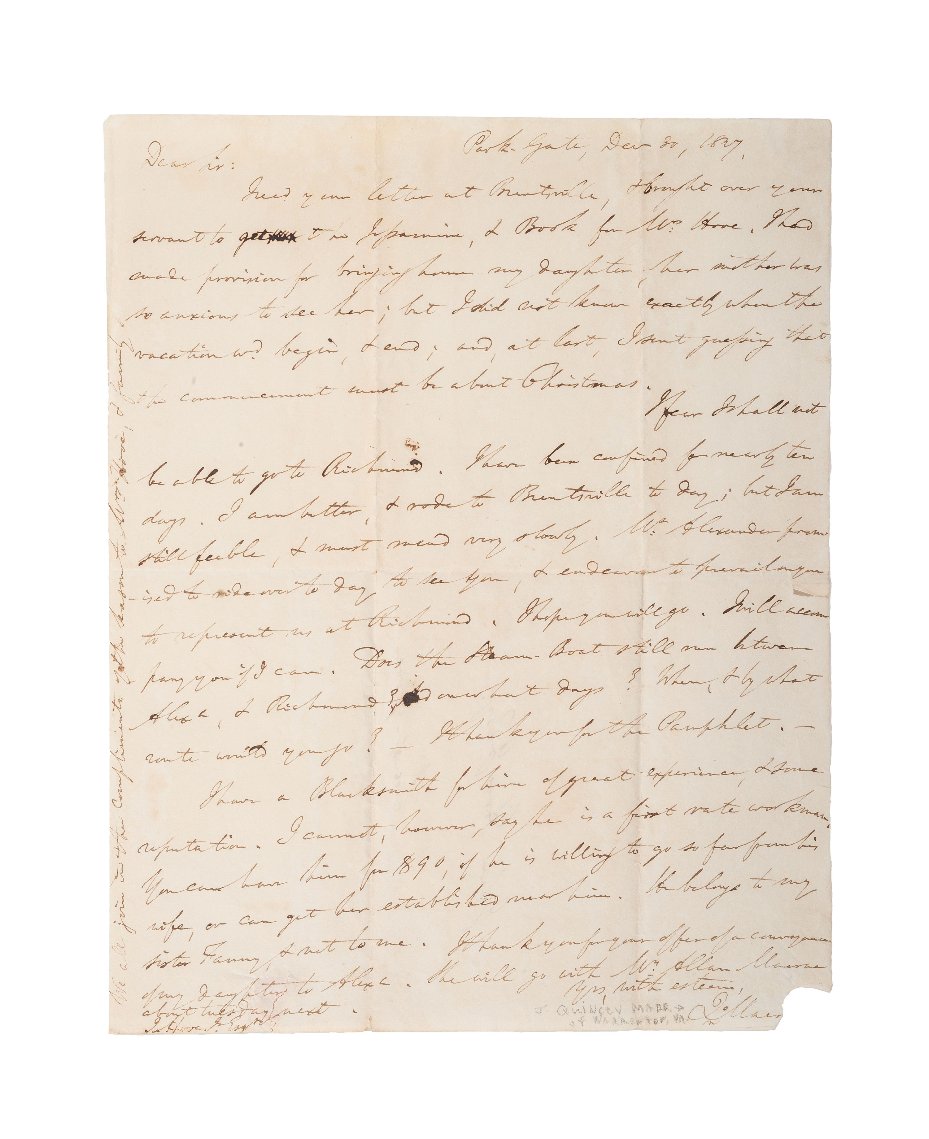 [SLAVERY & ABOLITION]. A group of three letters related to enslaved individuals, comprising: