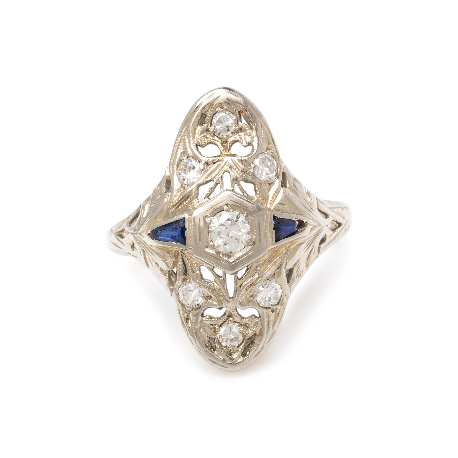 ANTIQUE, WHITE GOLD AND DIAMOND RING