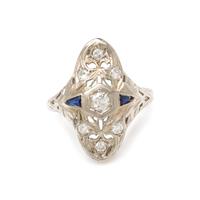 ANTIQUE, WHITE GOLD AND DIAMOND RING