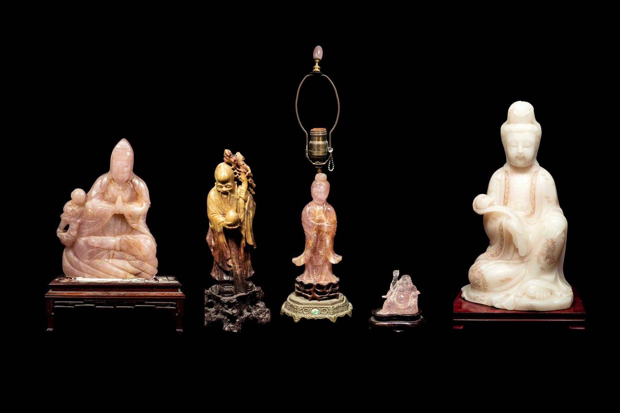 Five Chinese Carved Hardstone Figures of Immortals