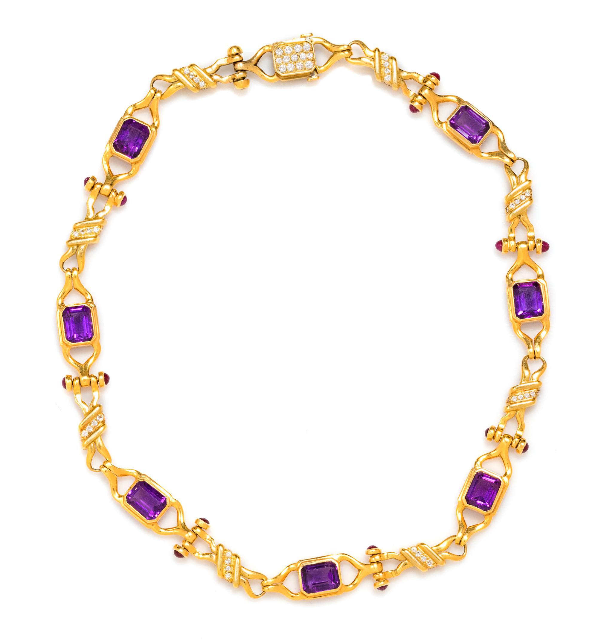 An 18 Karat Yellow Gold, Amethyst, Ruby and Diamond Necklace, Susan Berman, 35.00 dwts.