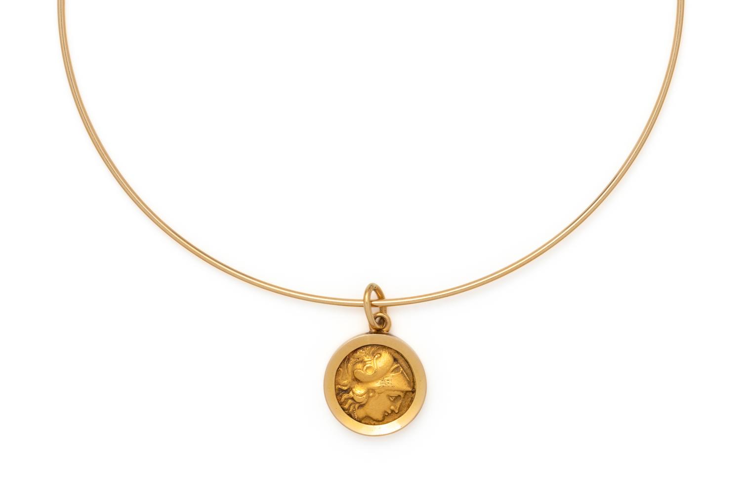 YELLOW GOLD AND COIN COLLAR NECKLACE