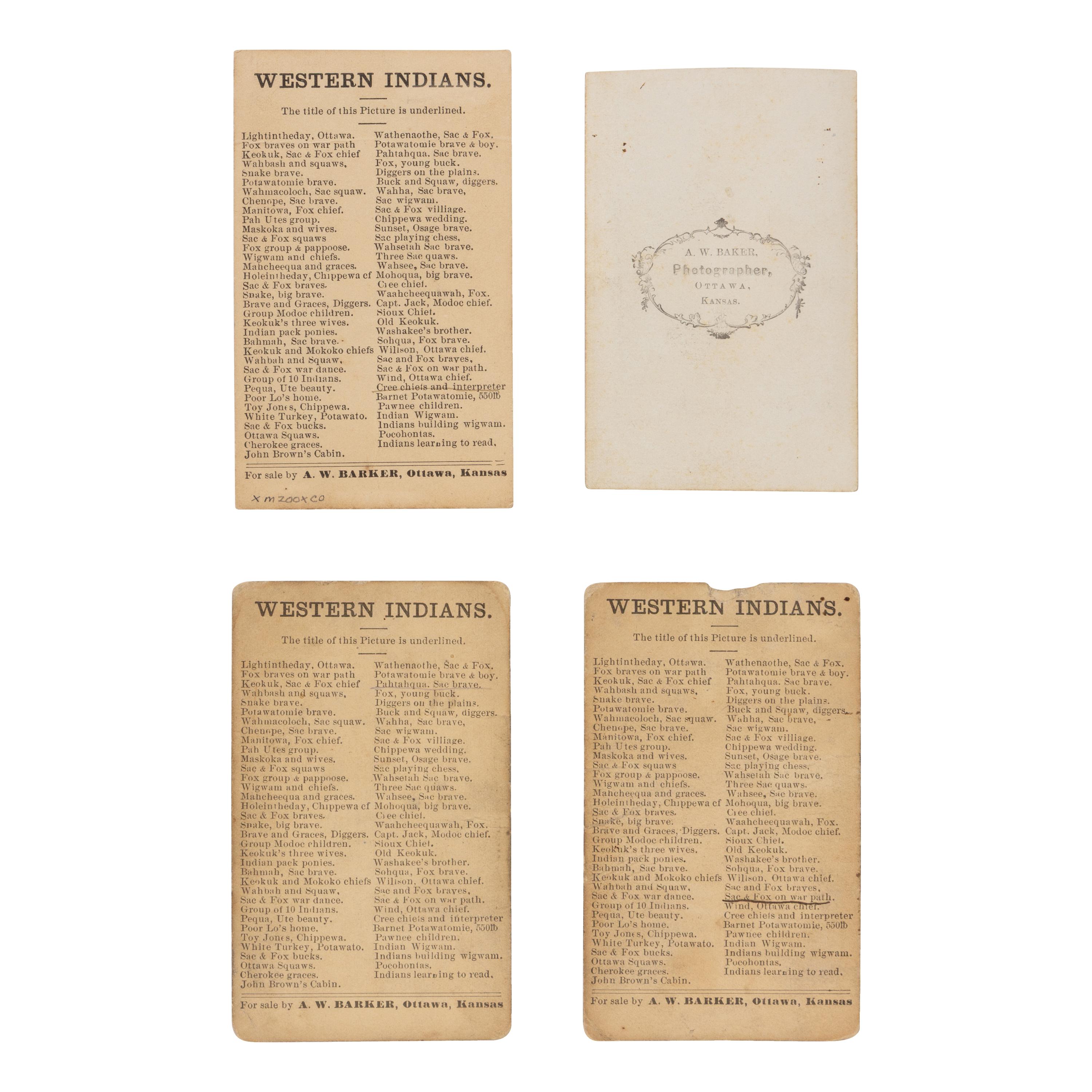 A.W. Barker — Four CDVs of Osage, Sac & Fox Indians