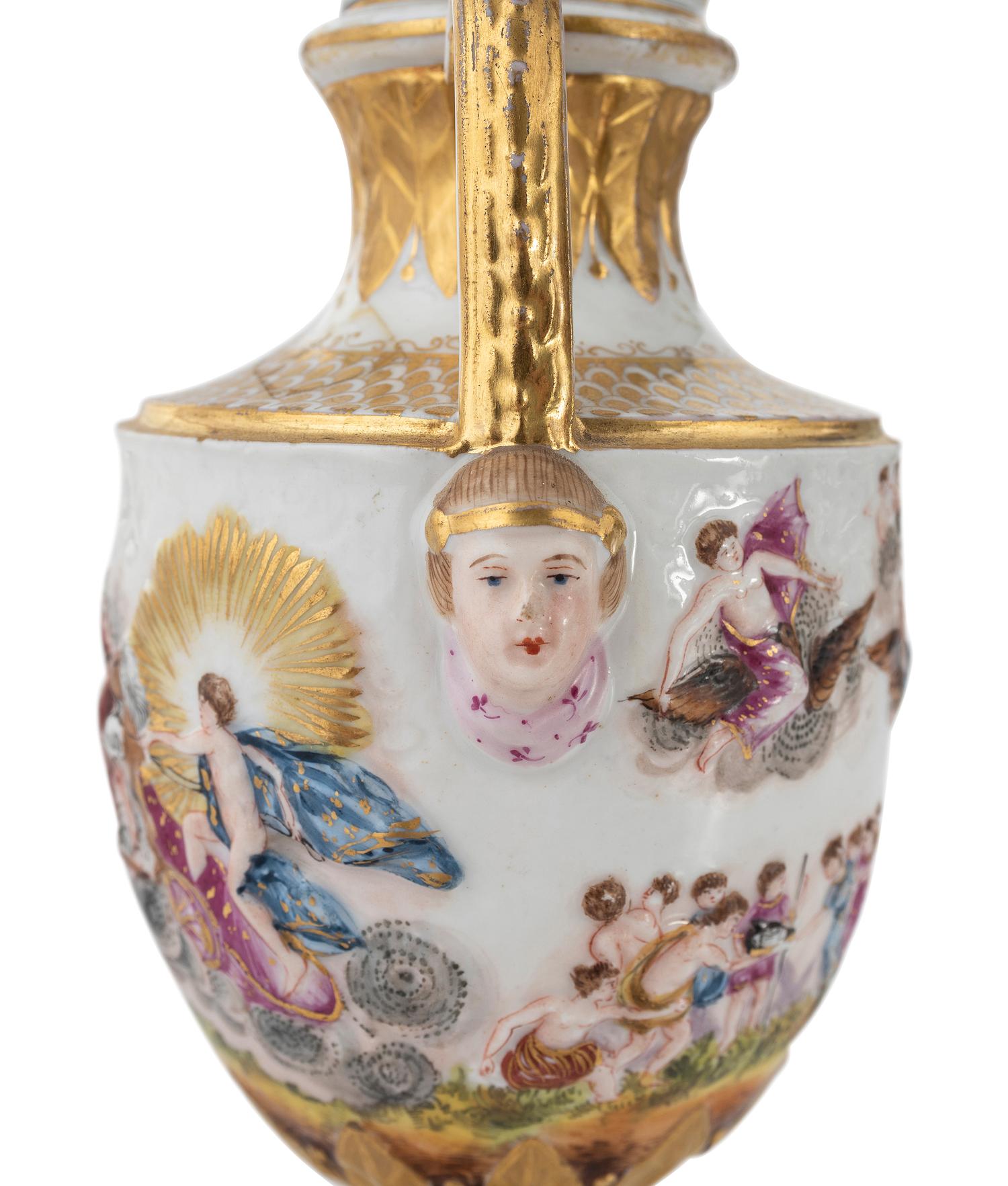 A Capodimonte Painted and Parcel-Gilt Porcelain Covered Urn