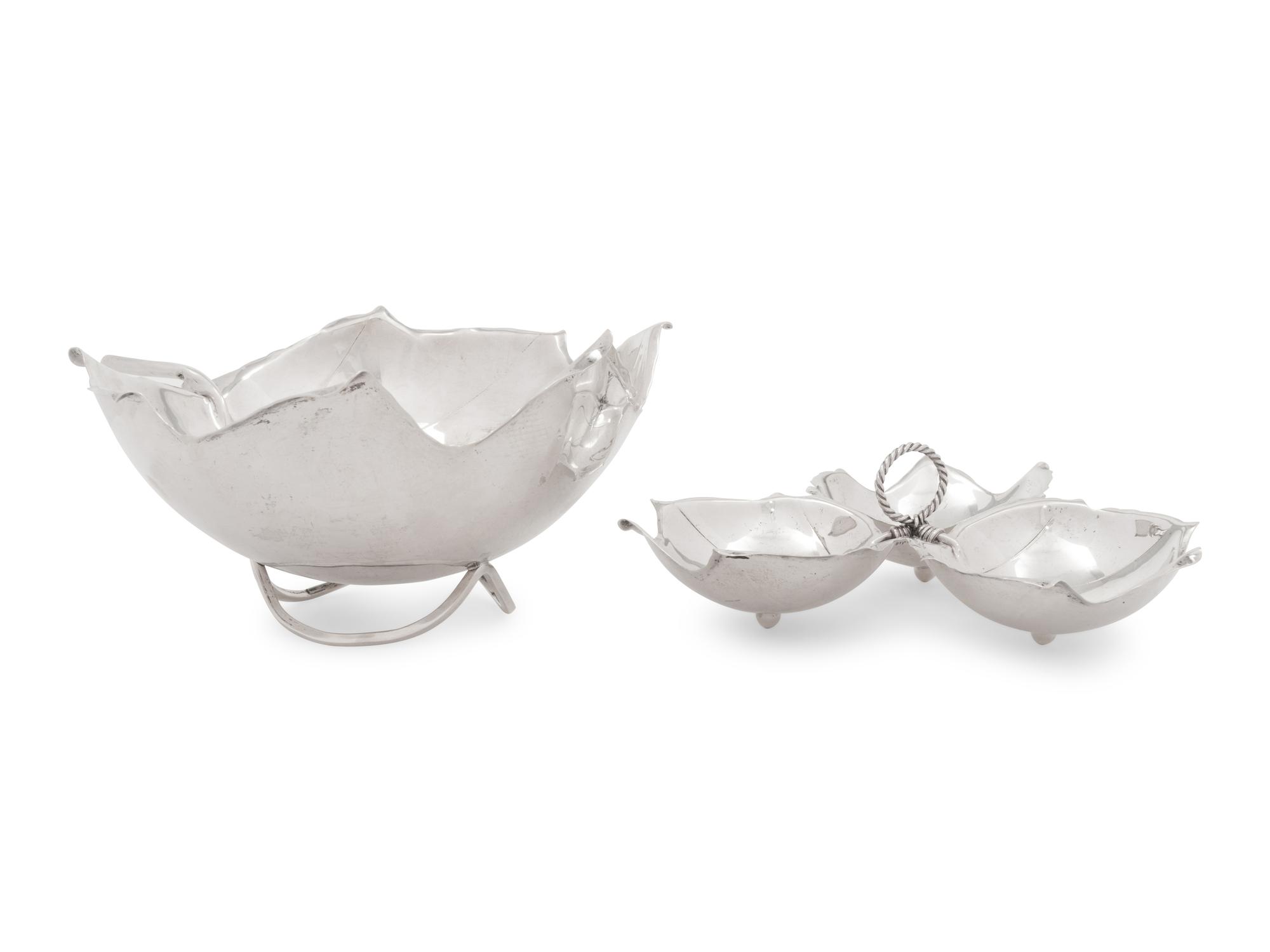 Two American Silver Leaf-Form Serving Bowls