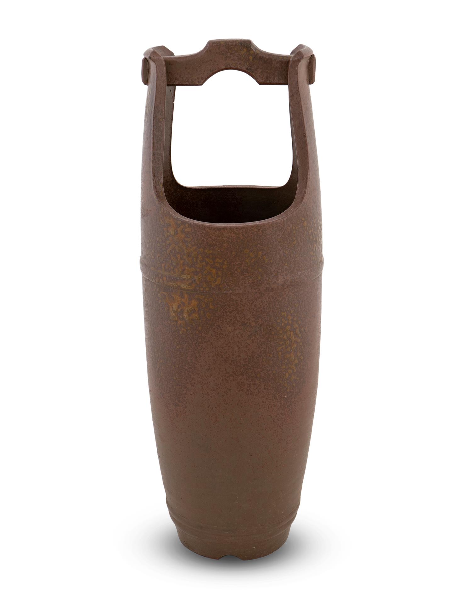 A Japanese Ash Glaze Bizen Ware Ikebana Pot