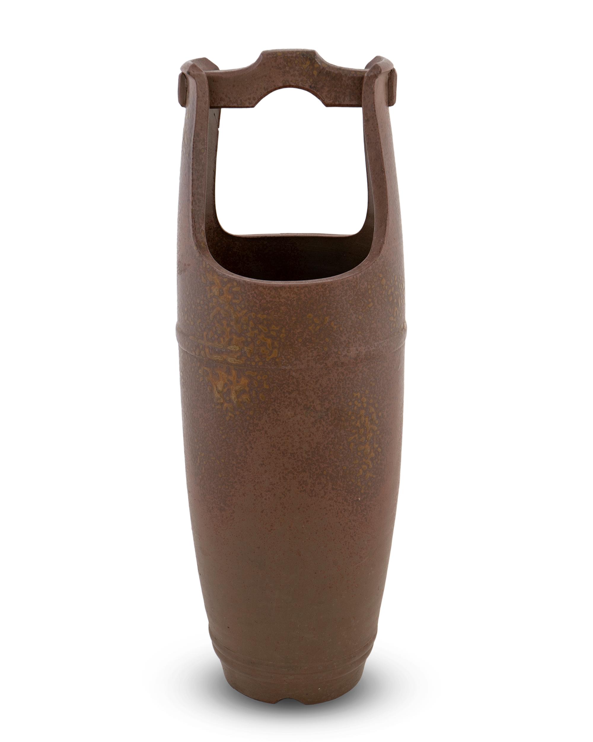 A Japanese Ash Glaze Bizen Ware Ikebana Pot