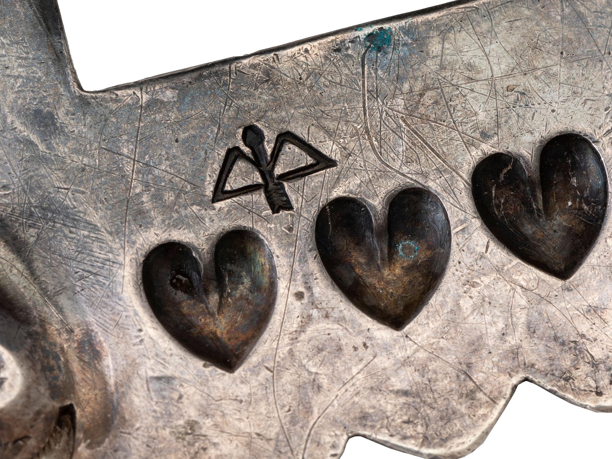 Heavily Stamped Silver Concha Belt, with Heart-shaped Repoussé